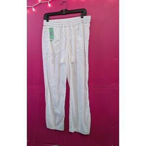 Sonoma White Cotton Linen Lounge Beach Pants S Elastic Waist